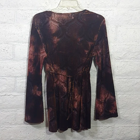 90's/Y2K Velvet Print Bell Sleeve Burnout Fairy Top - Picture 7 of 12